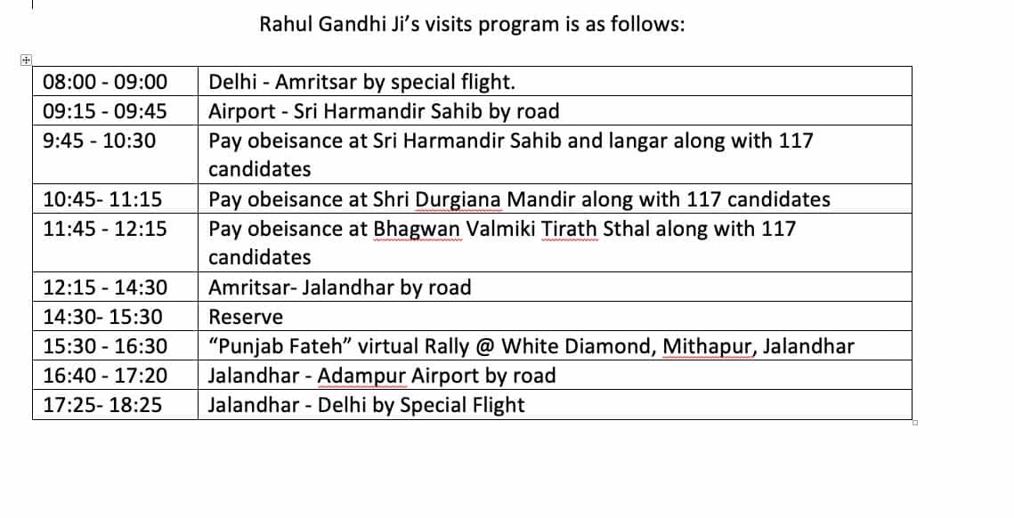Rahul Gandhi Punjab tour Delayed