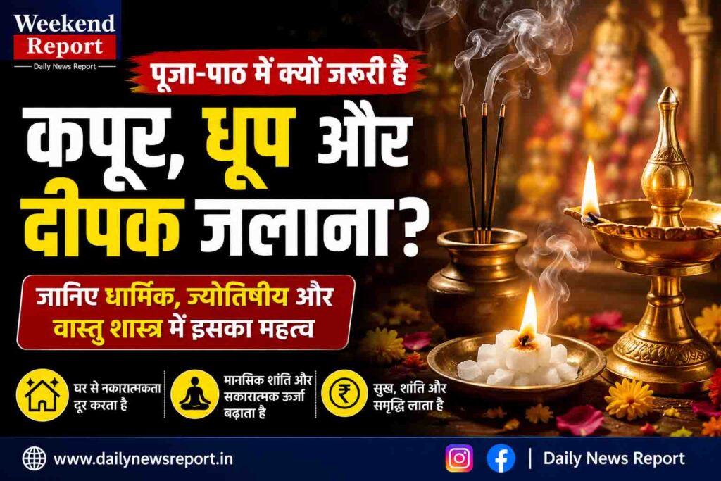 Positive energy remedies : पूजा में कपूर, धूप और दीपक जलाना क्यों माना जाता है शुभ? जानिए धार्मिक और ज्योतिषीय महत्व